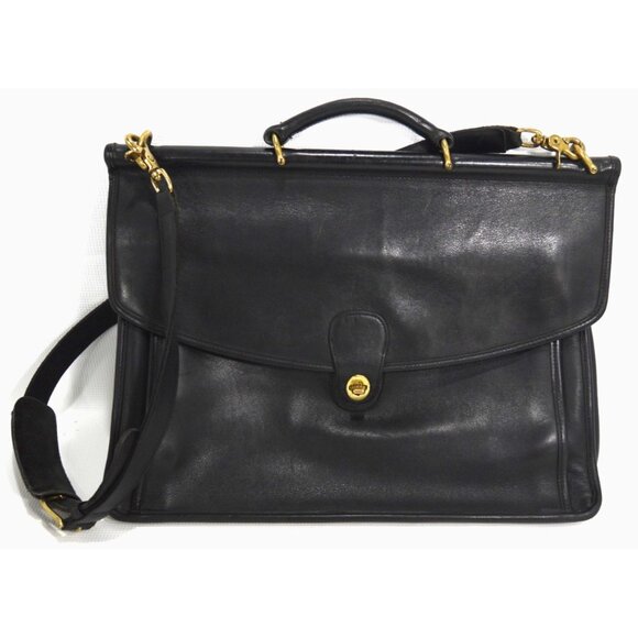 Vintage COACH black leather attache messenger tablet laptop bag removable strap - Picture 1 of 6